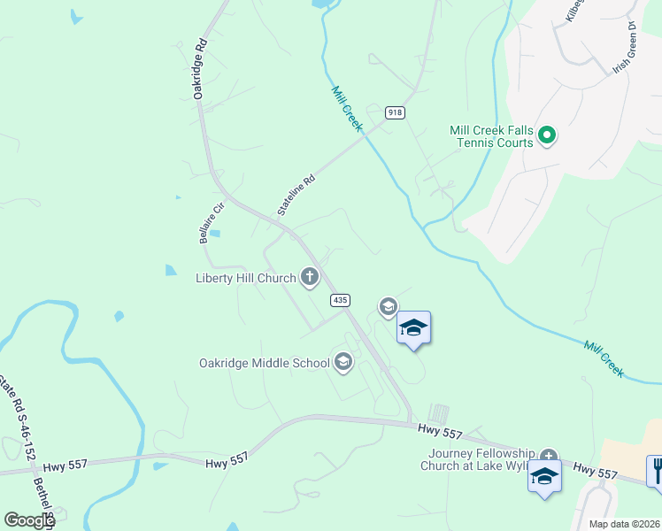 map of restaurants, bars, coffee shops, grocery stores, and more near 5788 Oakridge Road in Clover
