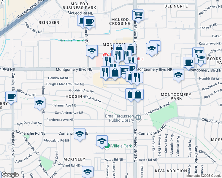 map of restaurants, bars, coffee shops, grocery stores, and more near 4728 Spanish Sun Avenue Northeast in Albuquerque