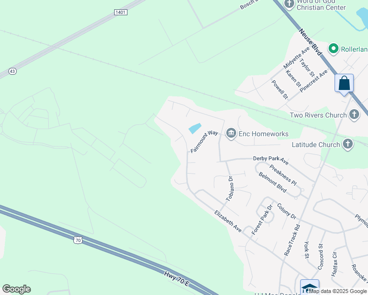 map of restaurants, bars, coffee shops, grocery stores, and more near 4211 Elizabeth Avenue in New Bern