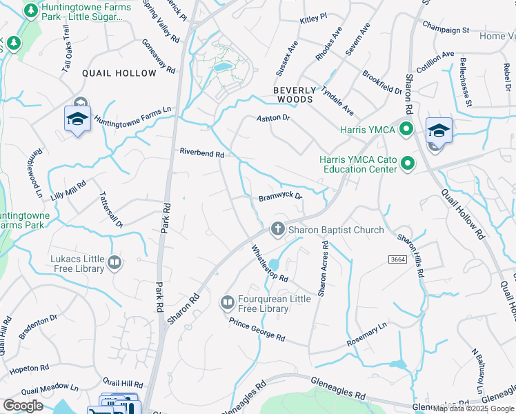 map of restaurants, bars, coffee shops, grocery stores, and more near 7717 Quail Park Dr in Charlotte