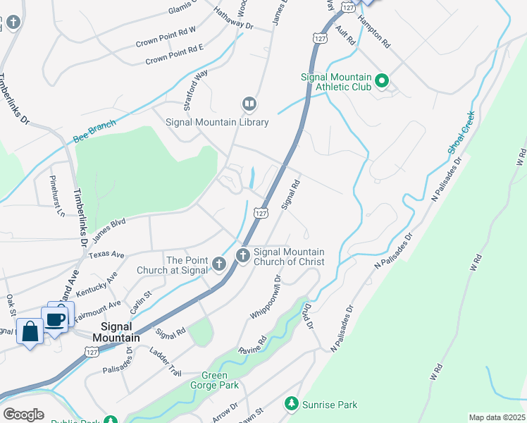 map of restaurants, bars, coffee shops, grocery stores, and more near 1018 Taft Highway in Signal Mountain