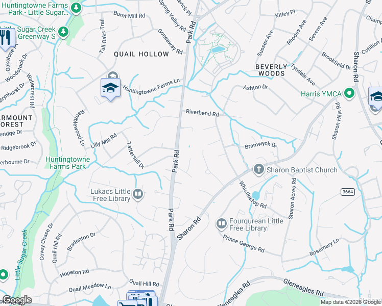 map of restaurants, bars, coffee shops, grocery stores, and more near 7701 Walthall Court in Charlotte