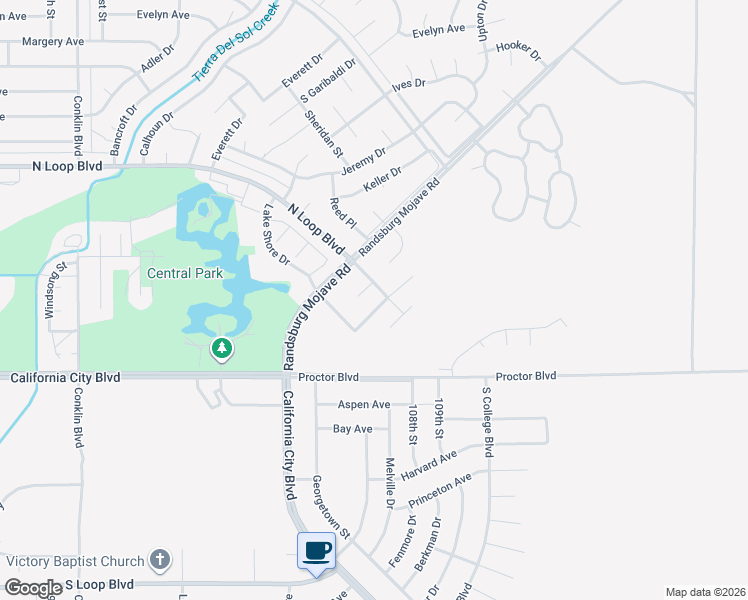 map of restaurants, bars, coffee shops, grocery stores, and more near 21397 Applewood Drive in California City