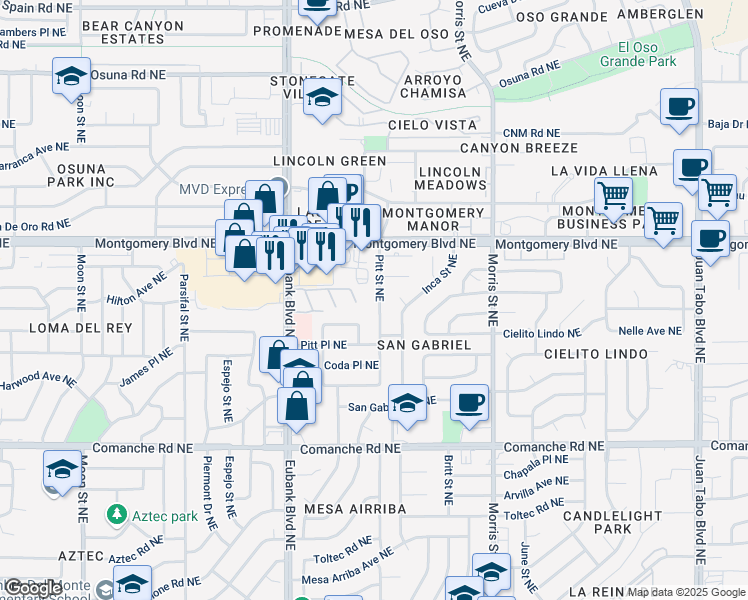map of restaurants, bars, coffee shops, grocery stores, and more near 4246 Eubank Boulevard Northeast in Albuquerque