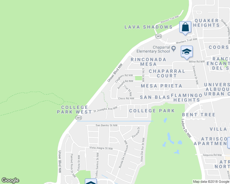 map of restaurants, bars, coffee shops, grocery stores, and more near 7408 Cleghorn Road Northwest in Albuquerque