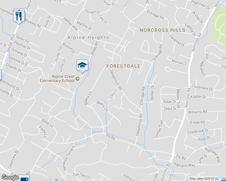 map of restaurants, bars, coffee shops, grocery stores, and more near 4642 Cary Lane in Chattanooga