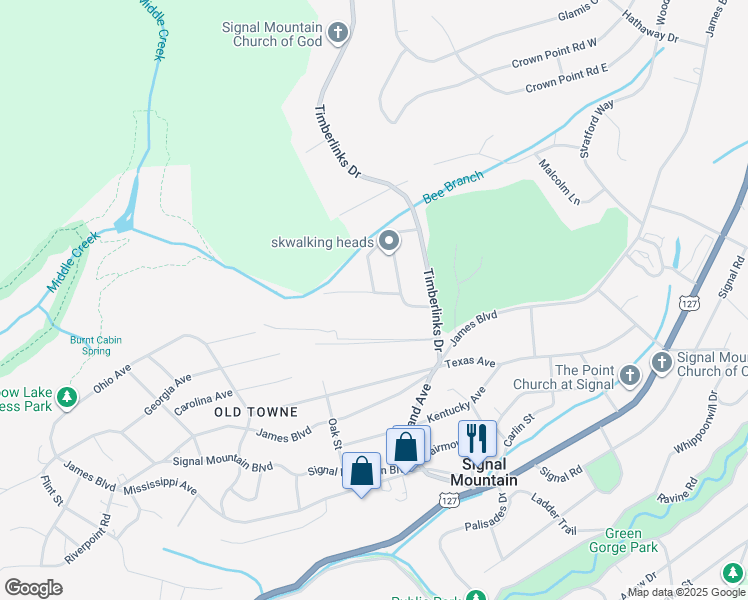 map of restaurants, bars, coffee shops, grocery stores, and more near 207 Oakmont Ln in Signal Mountain