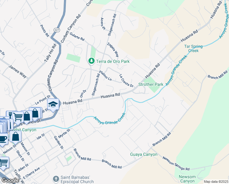 map of restaurants, bars, coffee shops, grocery stores, and more near 112 Ralph Beck Lane in Arroyo Grande