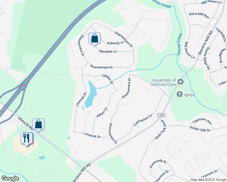 map of restaurants, bars, coffee shops, grocery stores, and more near 705 Clifden Drive in Matthews