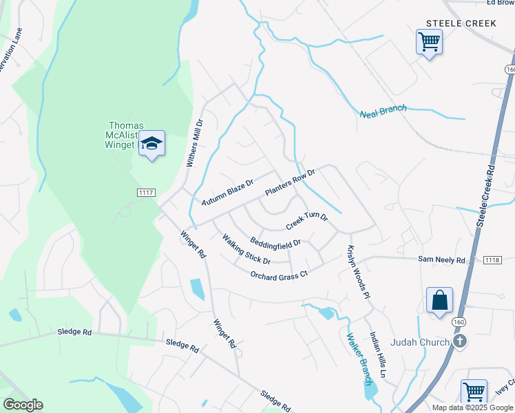 map of restaurants, bars, coffee shops, grocery stores, and more near 4325 Owls Perch Drive in Charlotte