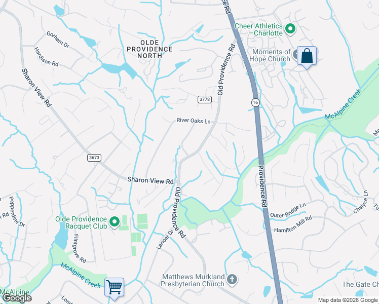 map of restaurants, bars, coffee shops, grocery stores, and more near 6109 Old Providence Road in Charlotte