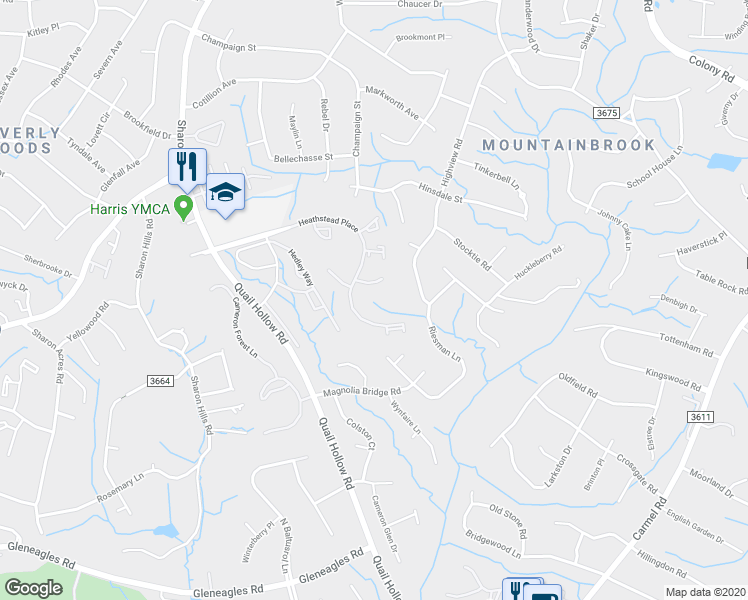 map of restaurants, bars, coffee shops, grocery stores, and more near 6001 Heath Valley Road in Charlotte