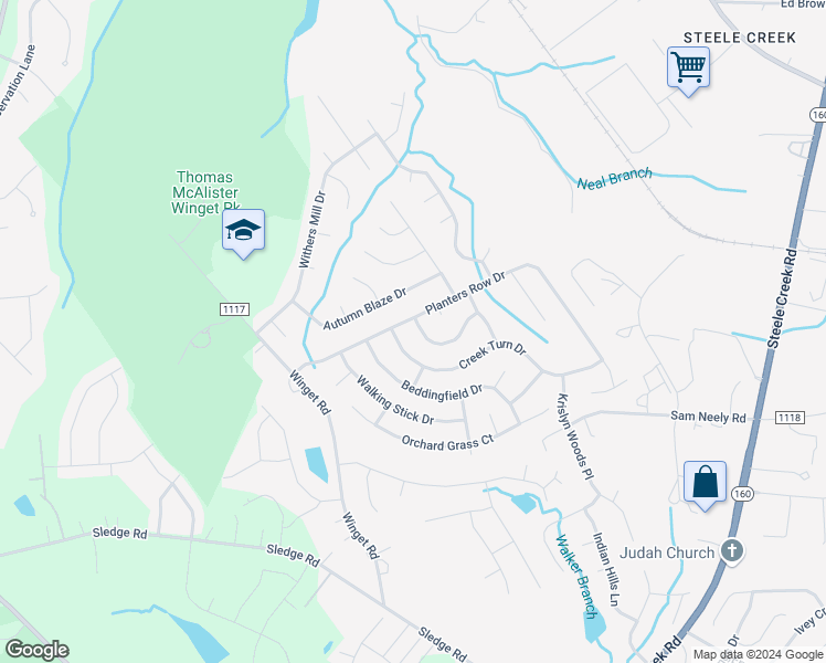 map of restaurants, bars, coffee shops, grocery stores, and more near 4325 Owls Perch Drive in Charlotte