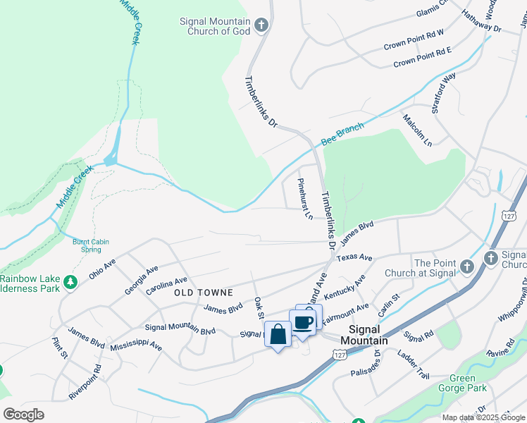 map of restaurants, bars, coffee shops, grocery stores, and more near 311 Oakmont Lane in Signal Mountain