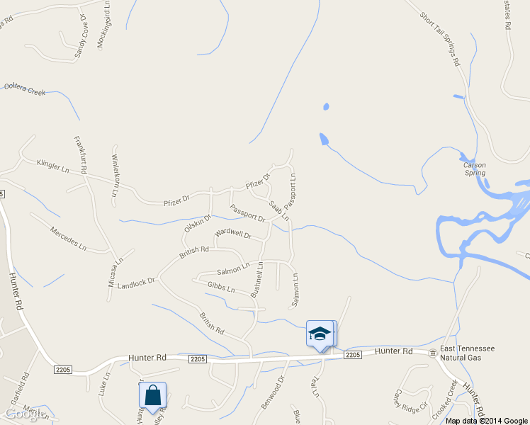 map of restaurants, bars, coffee shops, grocery stores, and more near 7588 Passport Drive in Ooltewah