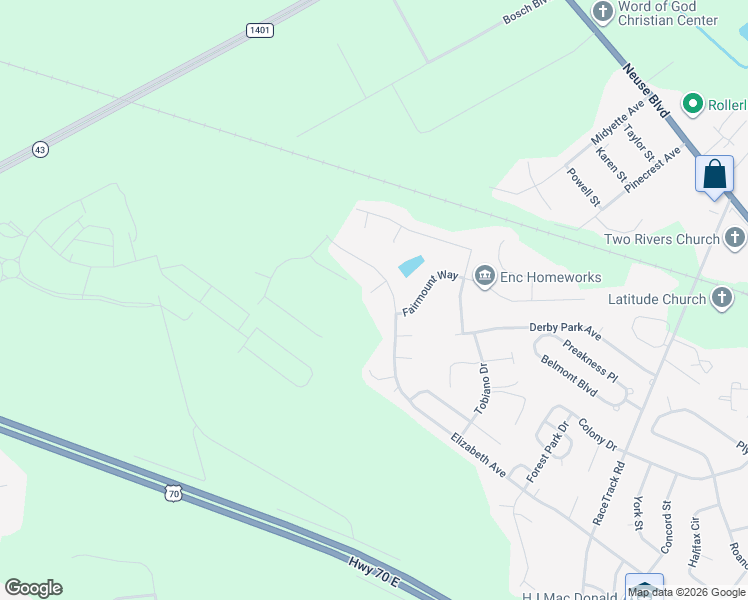 map of restaurants, bars, coffee shops, grocery stores, and more near 4211 Elizabeth Avenue in New Bern