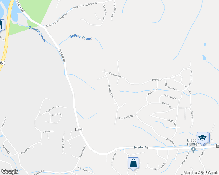 map of restaurants, bars, coffee shops, grocery stores, and more near 6390 Frankfurt Road in Ooltewah