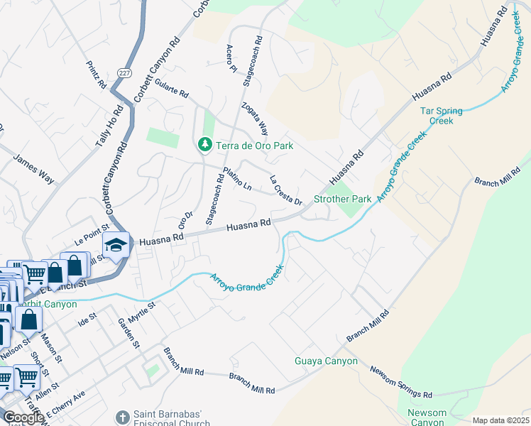map of restaurants, bars, coffee shops, grocery stores, and more near 112 Ralph Beck Lane in Arroyo Grande