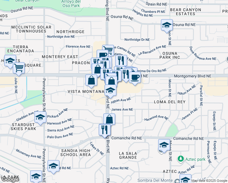 map of restaurants, bars, coffee shops, grocery stores, and more near 4200 Wyoming Boulevard Northeast in Albuquerque