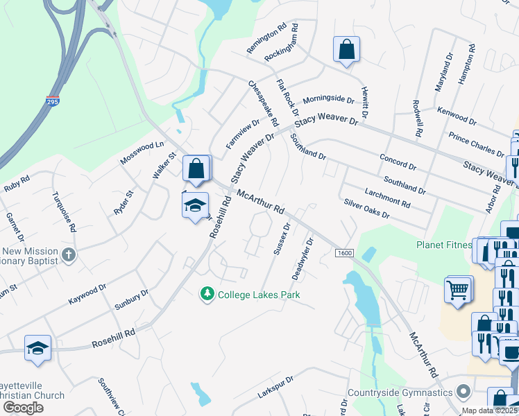 map of restaurants, bars, coffee shops, grocery stores, and more near 2510 McArthur Landing Circle in Fayetteville