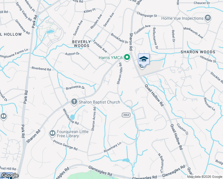 map of restaurants, bars, coffee shops, grocery stores, and more near 6140 Yellowood Road in Charlotte