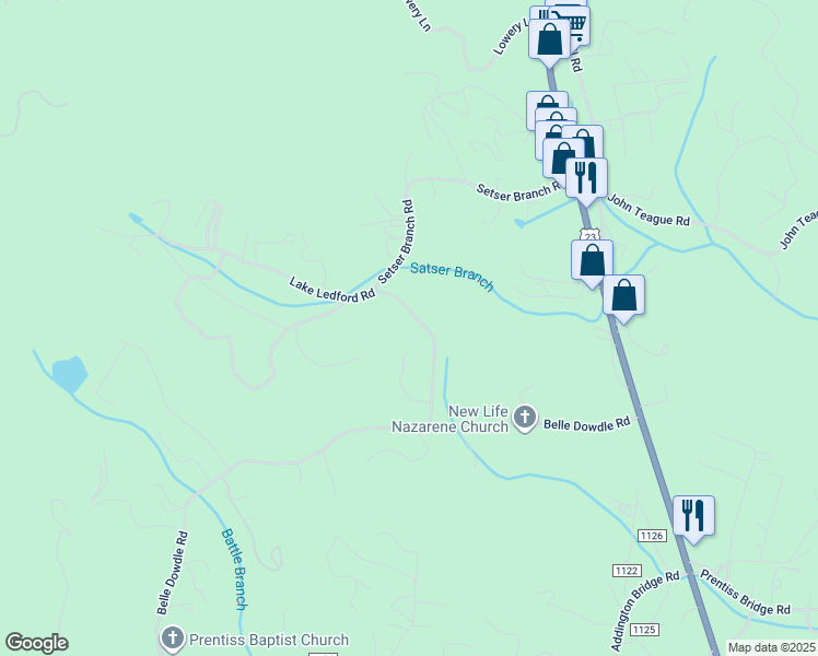 map of restaurants, bars, coffee shops, grocery stores, and more near 300 Lake Ledford Road in Franklin