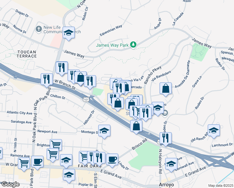 map of restaurants, bars, coffee shops, grocery stores, and more near 1168 West Branch Street in Arroyo Grande