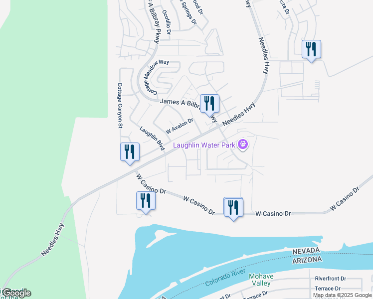 map of restaurants, bars, coffee shops, grocery stores, and more near 3740 Desert Marina Drive in Laughlin