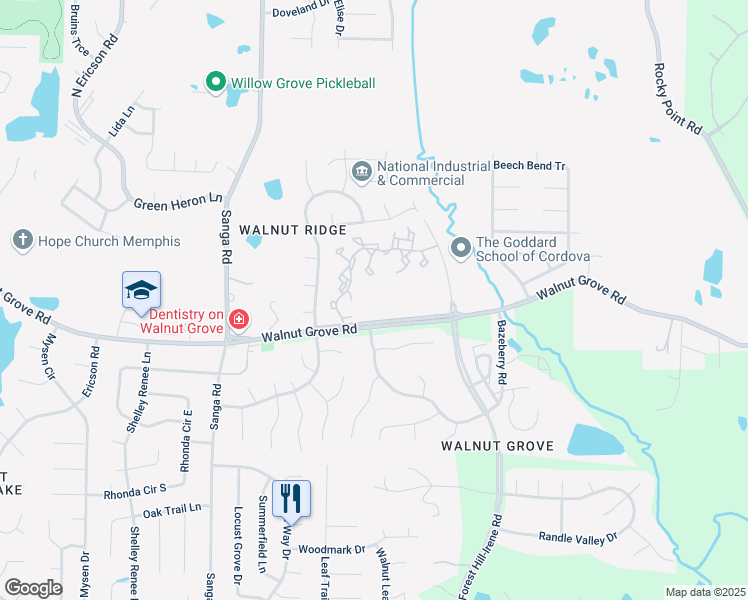 map of restaurants, bars, coffee shops, grocery stores, and more near 8960-8984 Walnut Grove Road in Memphis
