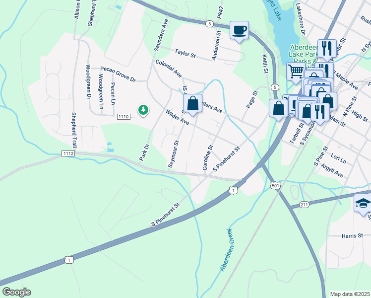 map of restaurants, bars, coffee shops, grocery stores, and more near 602 Sanborn Street in Aberdeen