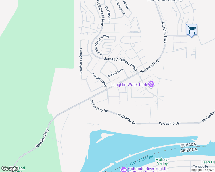 map of restaurants, bars, coffee shops, grocery stores, and more near 2195 River City Drive in Laughlin