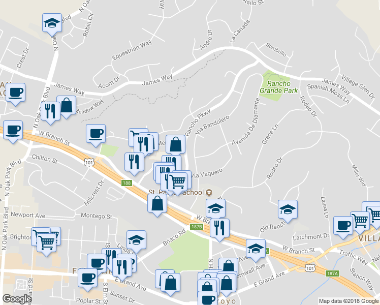 map of restaurants, bars, coffee shops, grocery stores, and more near 758 Via Bandolero in Arroyo Grande