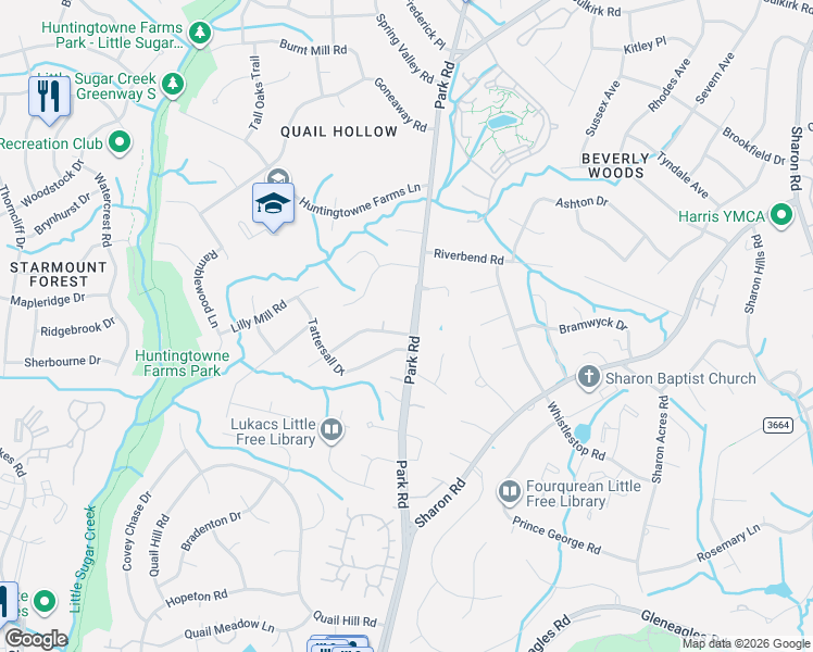 map of restaurants, bars, coffee shops, grocery stores, and more near 2300 Tattersall Drive in Charlotte