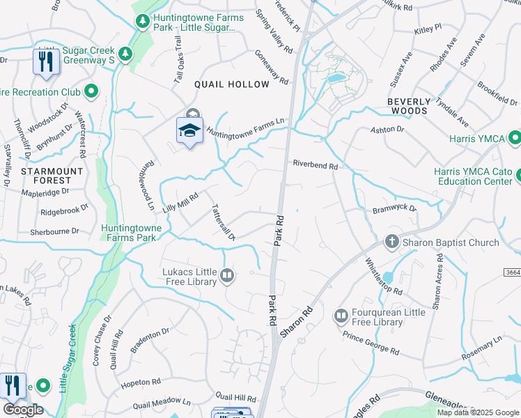 map of restaurants, bars, coffee shops, grocery stores, and more near 2400 Seth Thomas Road in Charlotte