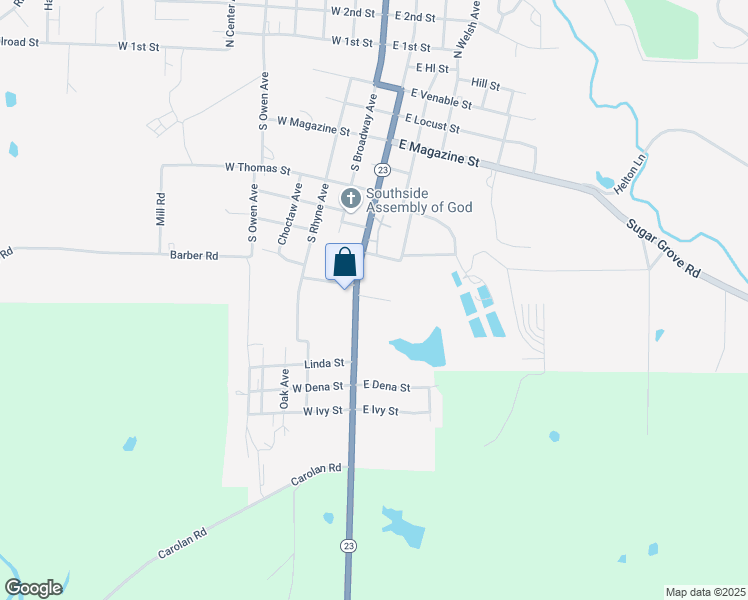 map of restaurants, bars, coffee shops, grocery stores, and more near 930 South Sharpe Avenue in Booneville