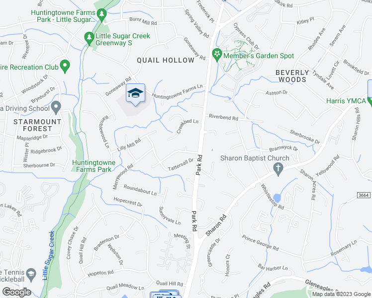 map of restaurants, bars, coffee shops, grocery stores, and more near 2400 Seth Thomas Road in Charlotte