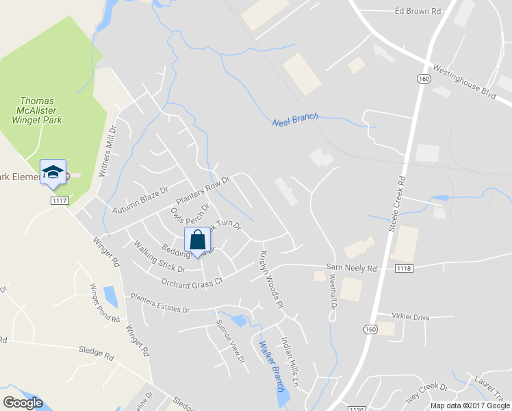 map of restaurants, bars, coffee shops, grocery stores, and more near 4312 Bubbling Brook Court in Charlotte
