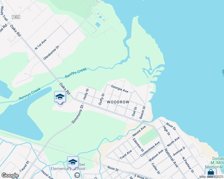 map of restaurants, bars, coffee shops, grocery stores, and more near 308 Daniels Street in New Bern