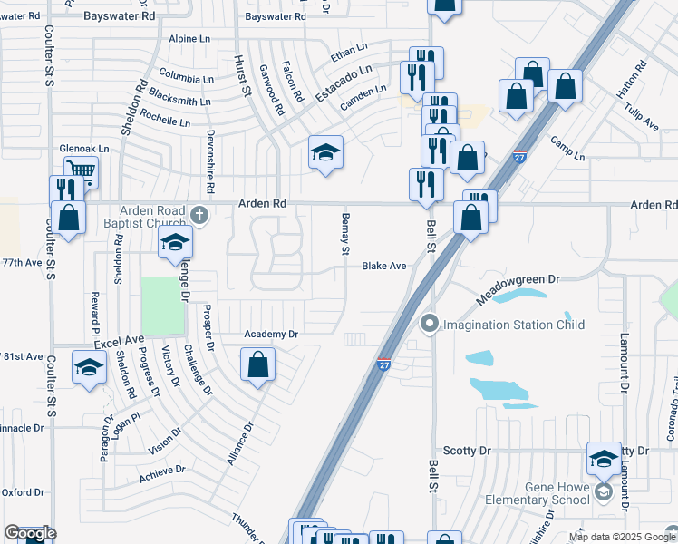 map of restaurants, bars, coffee shops, grocery stores, and more near 6301 Blake Avenue in Amarillo