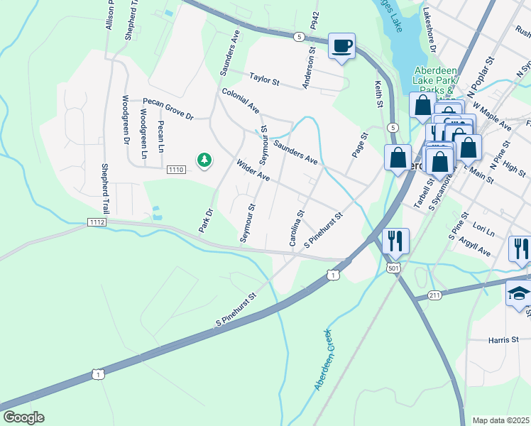 map of restaurants, bars, coffee shops, grocery stores, and more near 602 Sanborn Street in Aberdeen