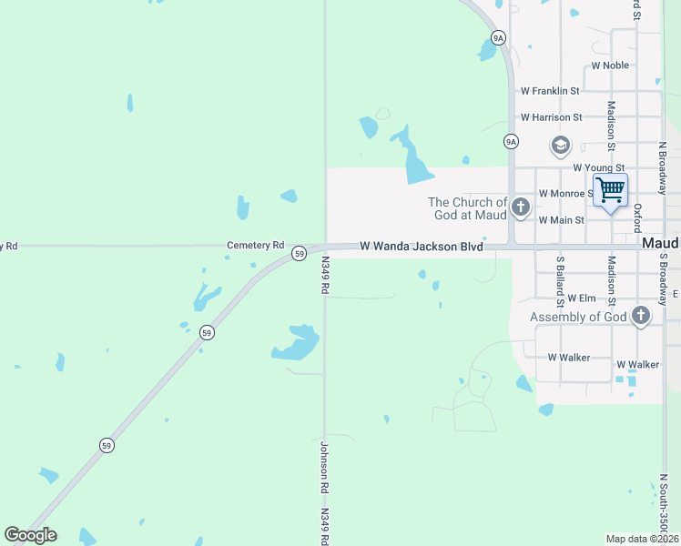 map of restaurants, bars, coffee shops, grocery stores, and more near 186 RR 1 in Maud