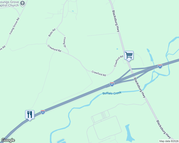 map of restaurants, bars, coffee shops, grocery stores, and more near 137 Crawford Road in Blacksburg