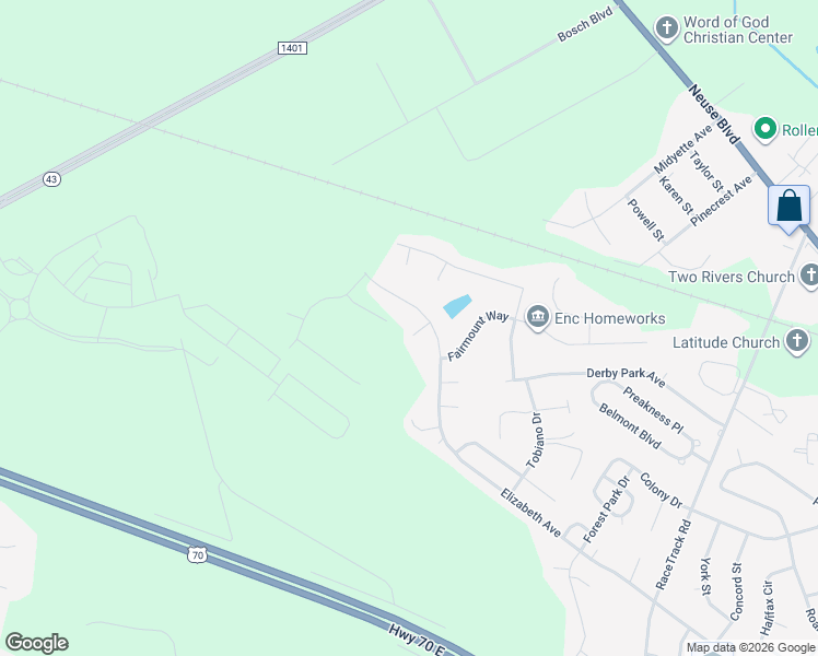 map of restaurants, bars, coffee shops, grocery stores, and more near 4211 Elizabeth Avenue in New Bern