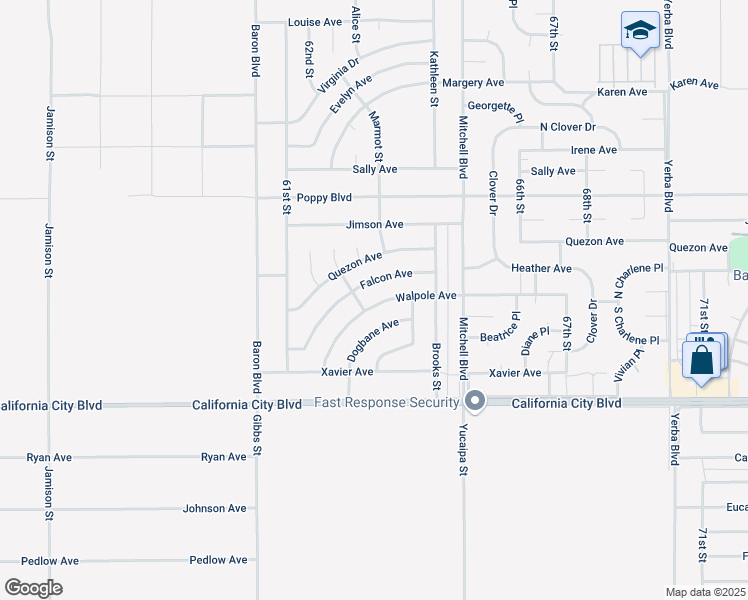 map of restaurants, bars, coffee shops, grocery stores, and more near Walpole Avenue in California City