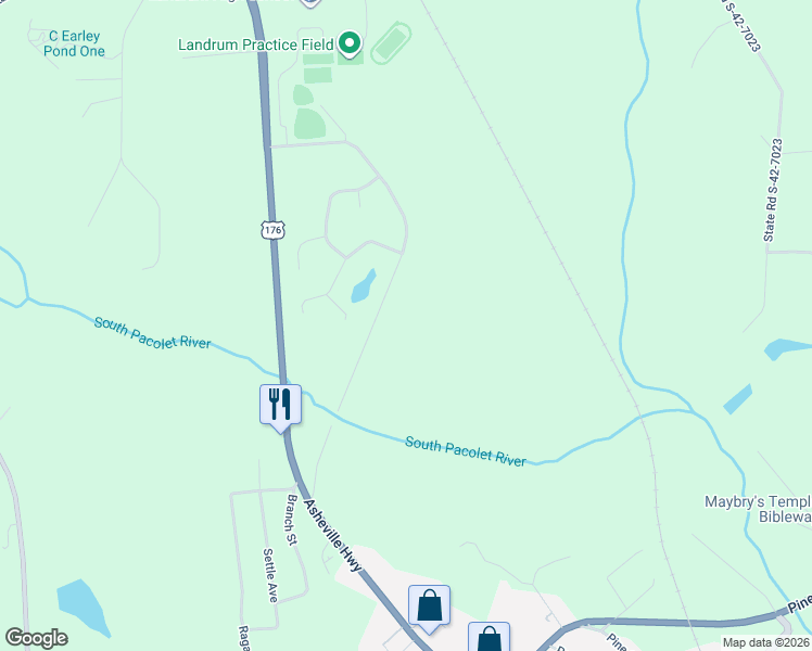 map of restaurants, bars, coffee shops, grocery stores, and more near 380 Old Asheville Highway in Campobello