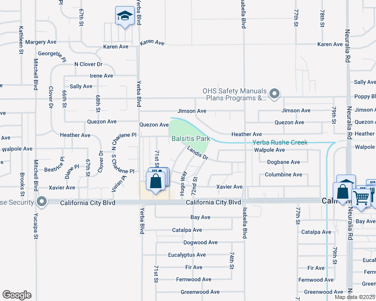 map of restaurants, bars, coffee shops, grocery stores, and more near 21236 Victor Way in California City