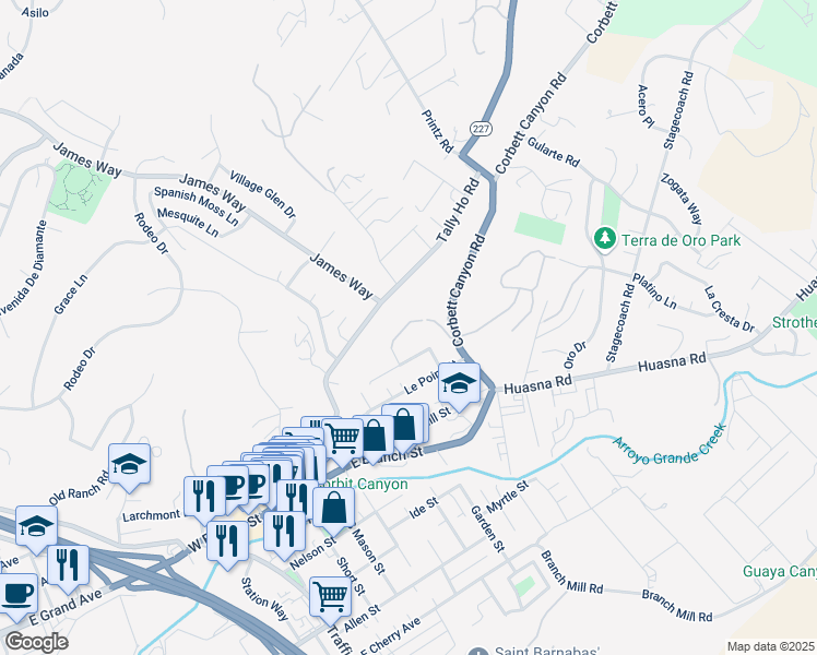 map of restaurants, bars, coffee shops, grocery stores, and more near 582 Paseo Street in Arroyo Grande