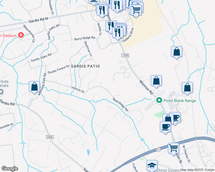 map of restaurants, bars, coffee shops, grocery stores, and more near 809 Wagon Hill Road in Matthews
