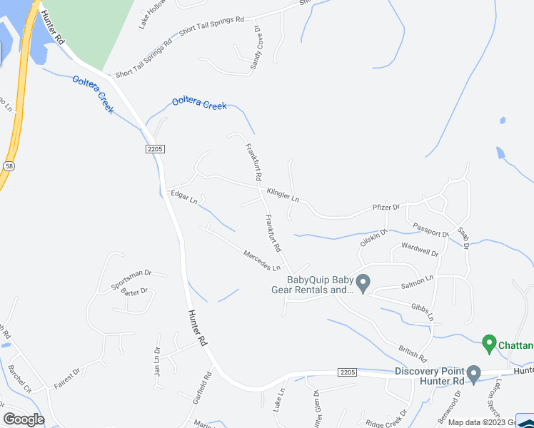 map of restaurants, bars, coffee shops, grocery stores, and more near 6413 Frankfurt Road in Ooltewah