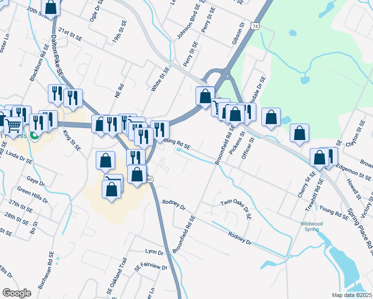 map of restaurants, bars, coffee shops, grocery stores, and more near 1819-1939 Young Rd in Cleveland